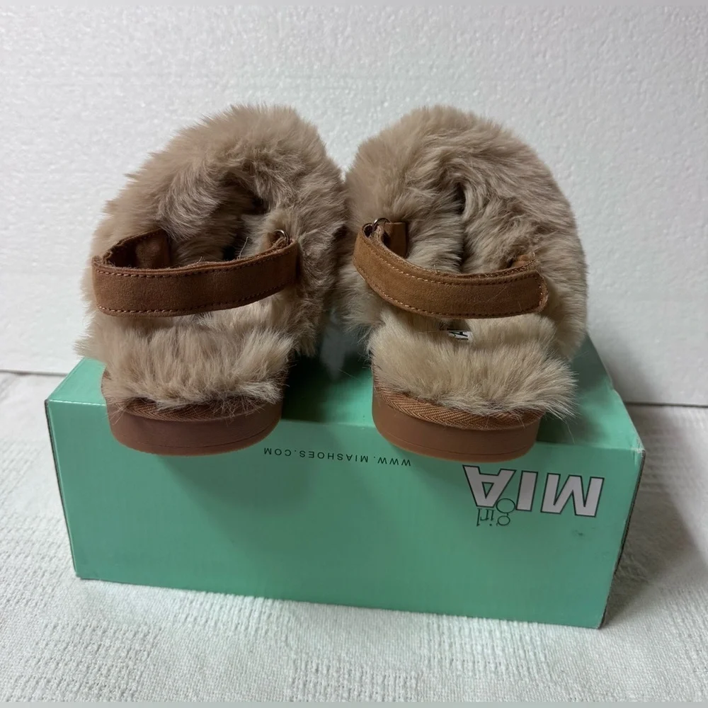 MIA Tan Faux-Fur Backless Slide Big Kids Girl